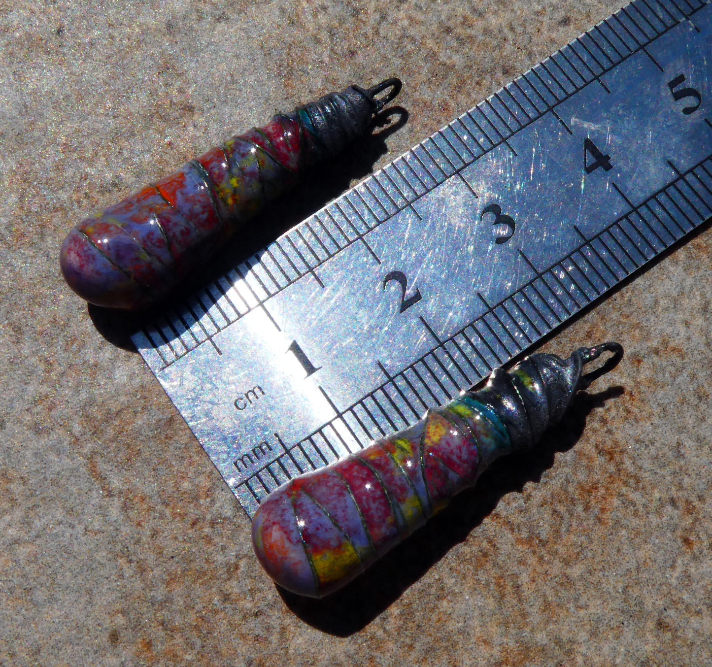 Ceramic Wire Wrapped Baton Charms - Floral Fantasy