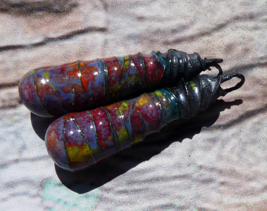 Ceramic Wire Wrapped Baton Charms - Floral Fantasy