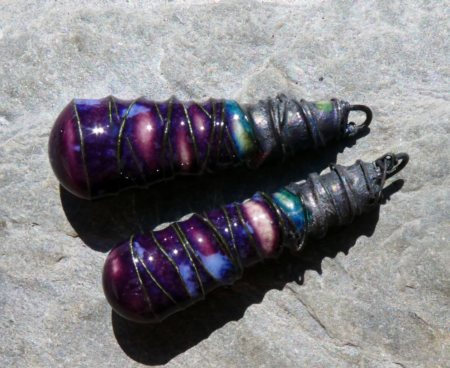 Ceramic Wire Wrapped Baton Charms - Royal Fantasy