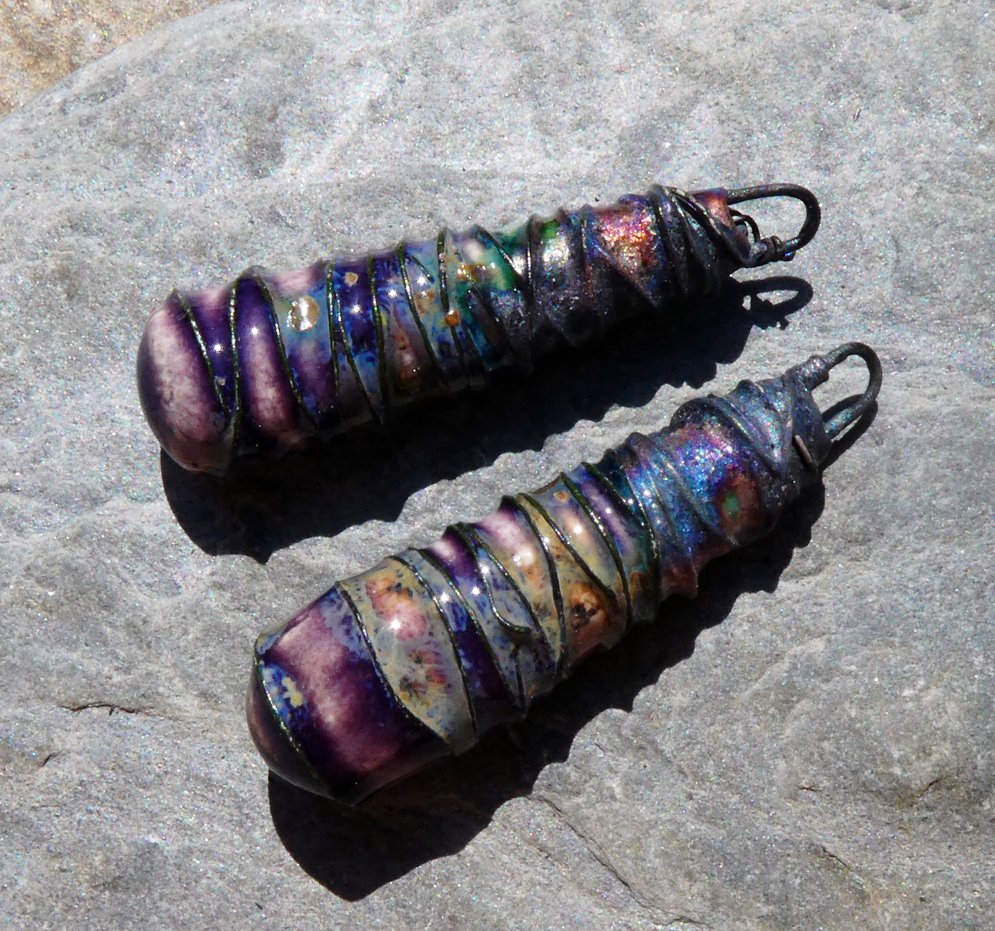 Ceramic Wire Wrapped Baton Charms - Cosmic Grape