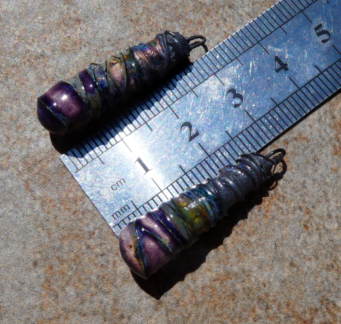 Ceramic Wire Wrapped Baton Charms - Cosmic Grape