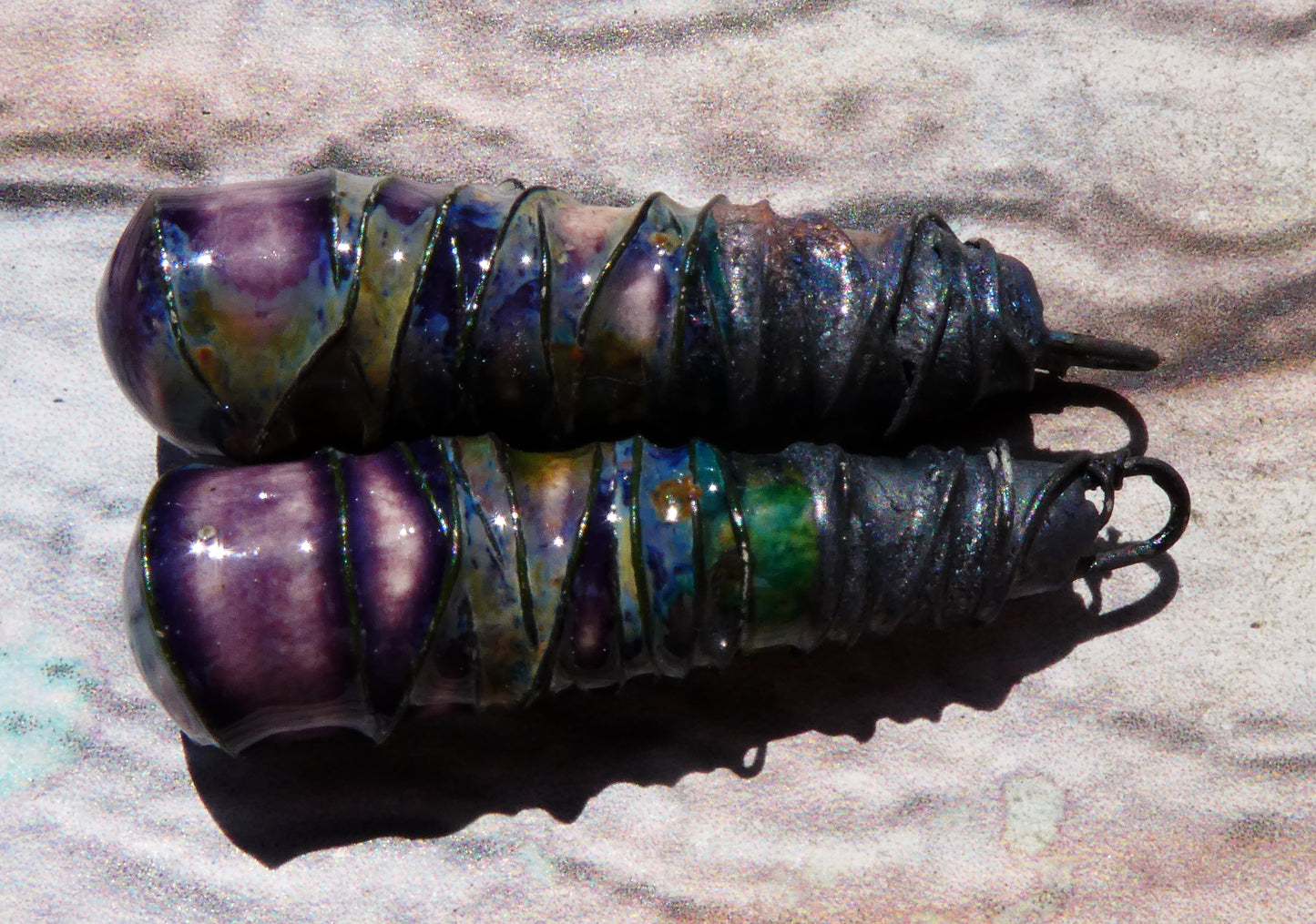 Ceramic Wire Wrapped Baton Charms - Cosmic Grape