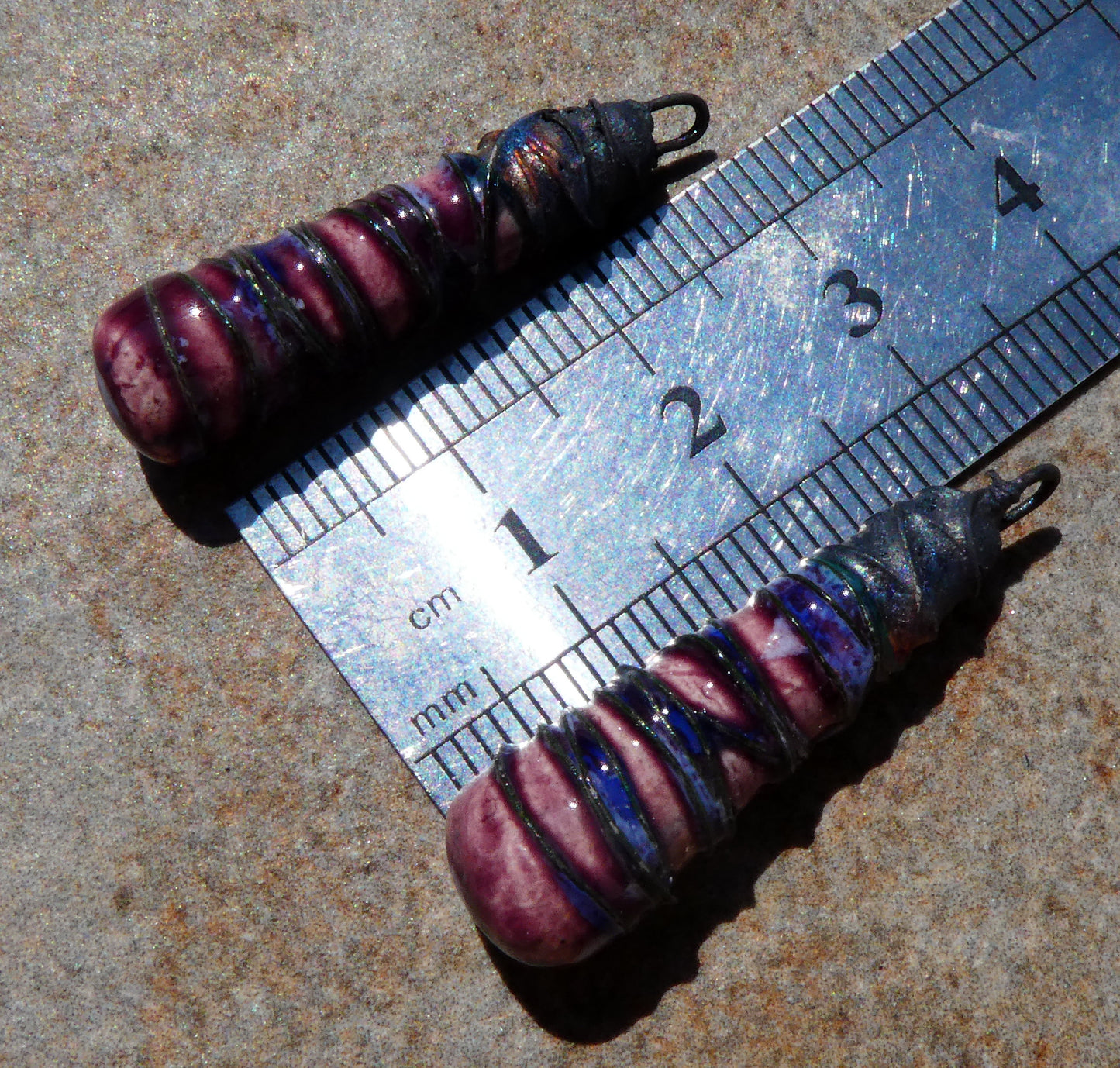 Ceramic Wire Wrapped Baton Charms - Plum Jelly