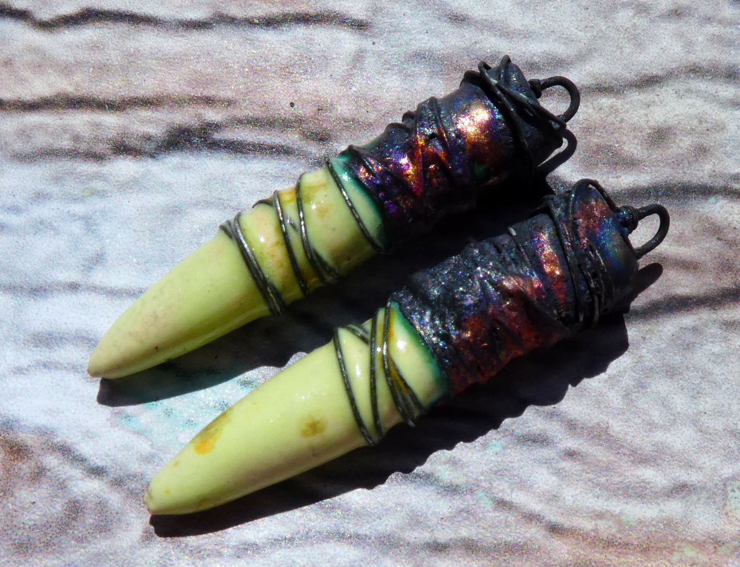 Ceramic Wire Wrapped Spike Charms - Haystack