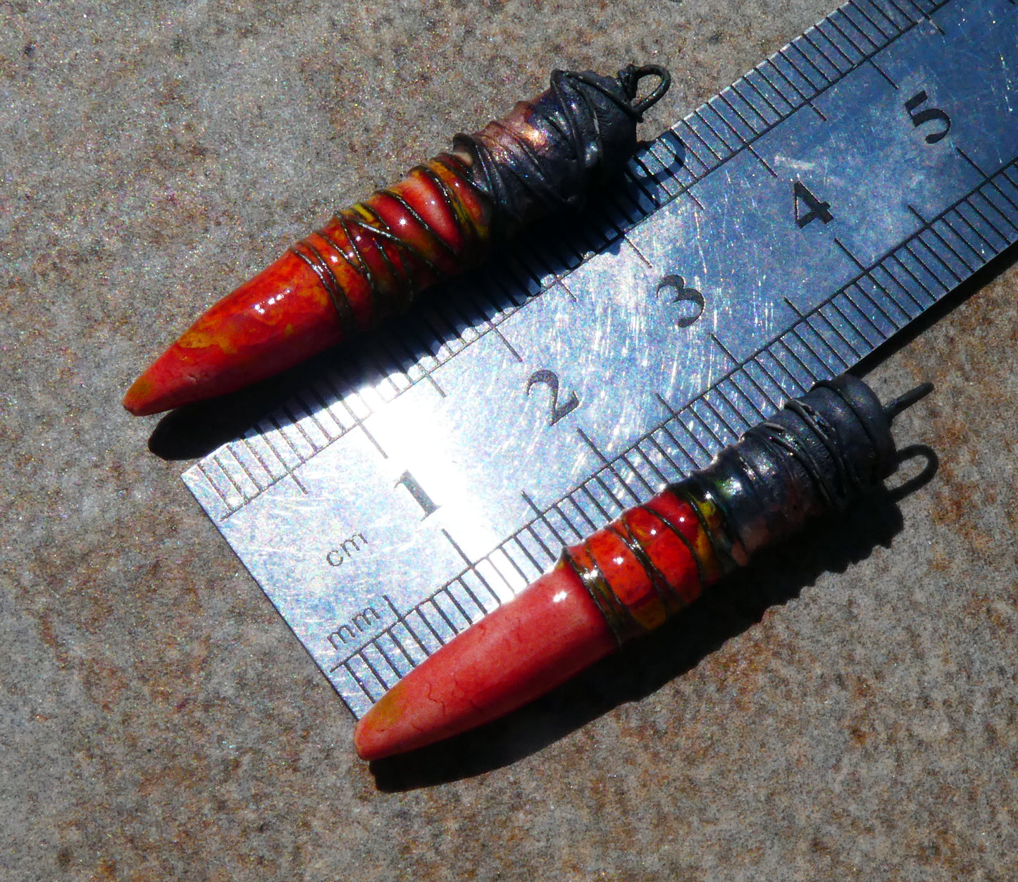 Ceramic Wire Wrapped Spike Charms - Firecracker