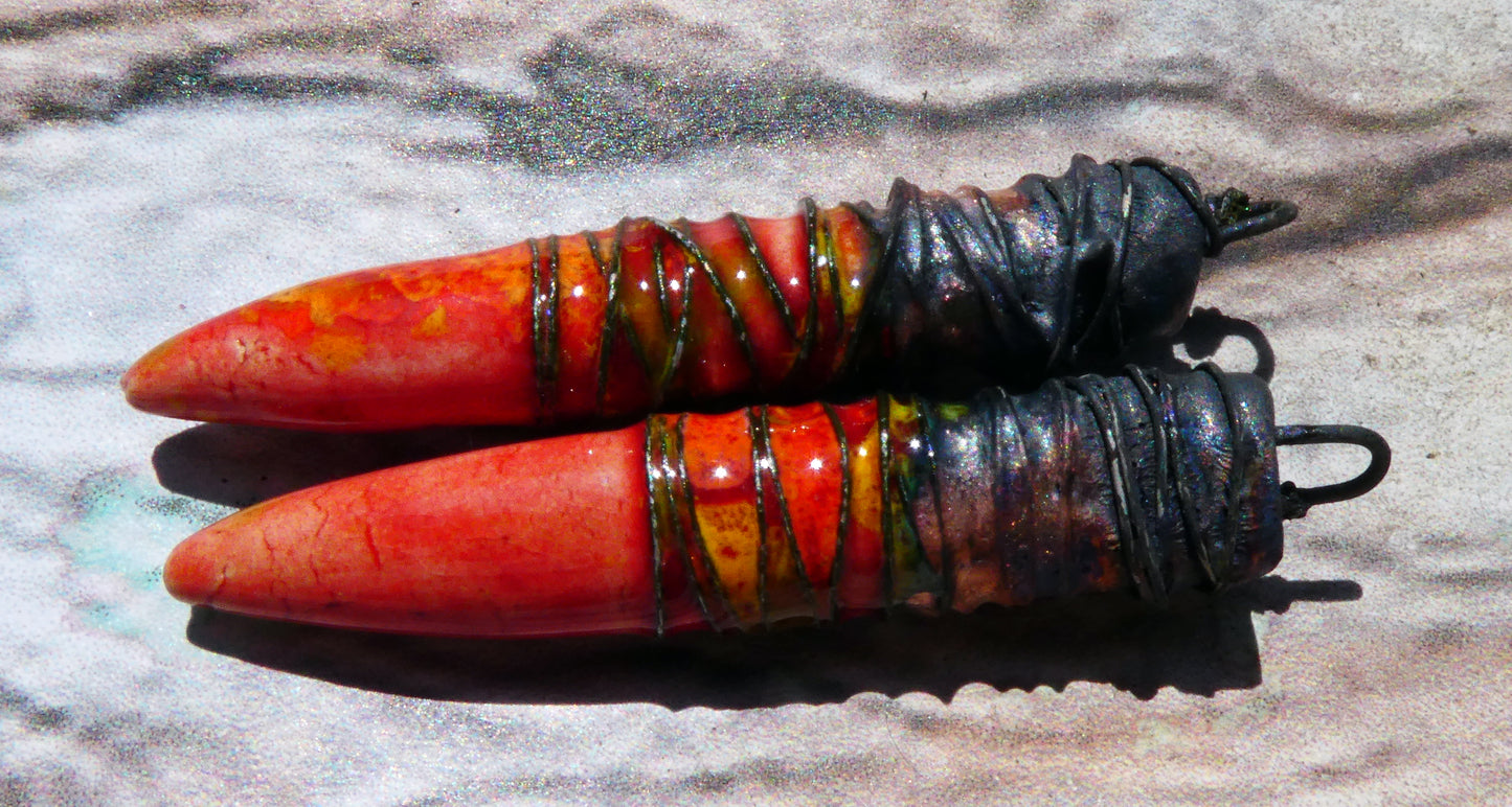 Ceramic Wire Wrapped Spike Charms - Firecracker