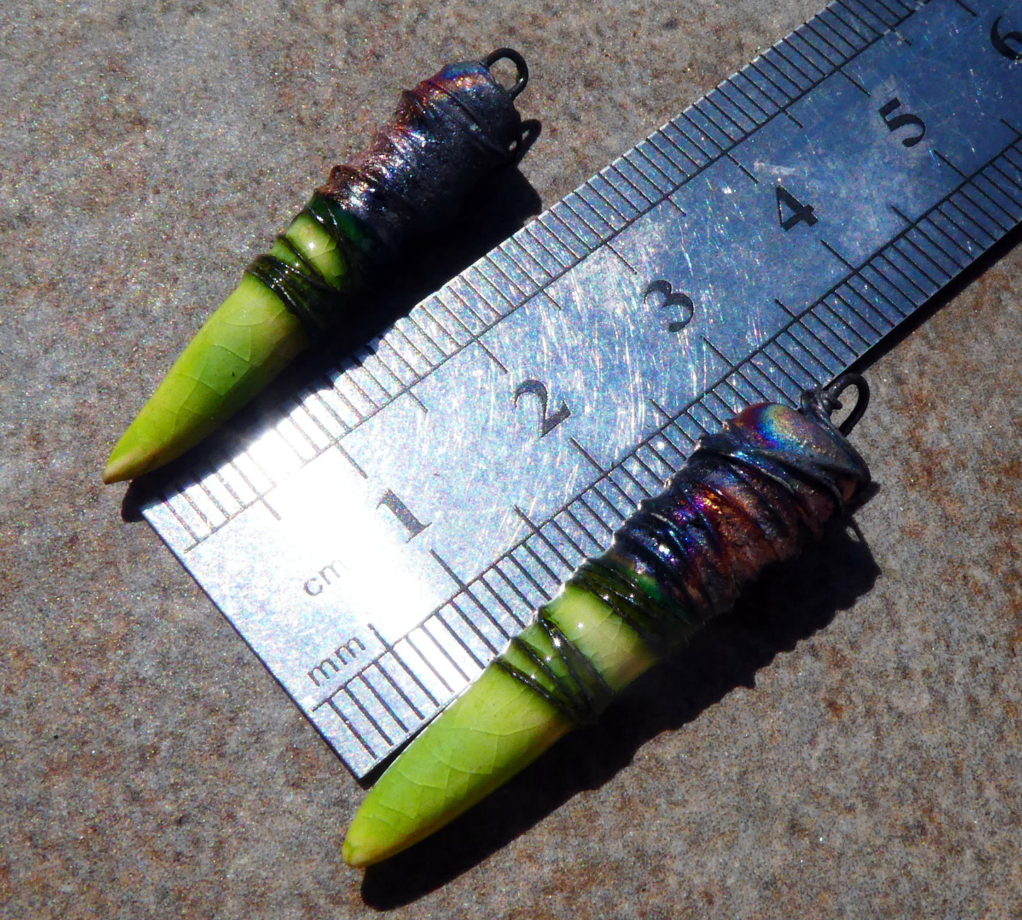 Ceramic Wire Wrapped Spike Charms - Lime