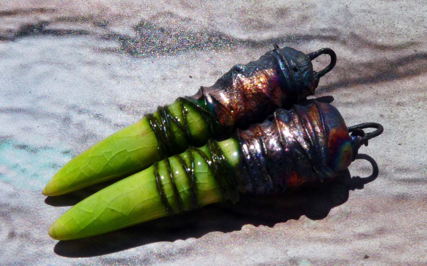 Ceramic Wire Wrapped Spike Charms - Lime