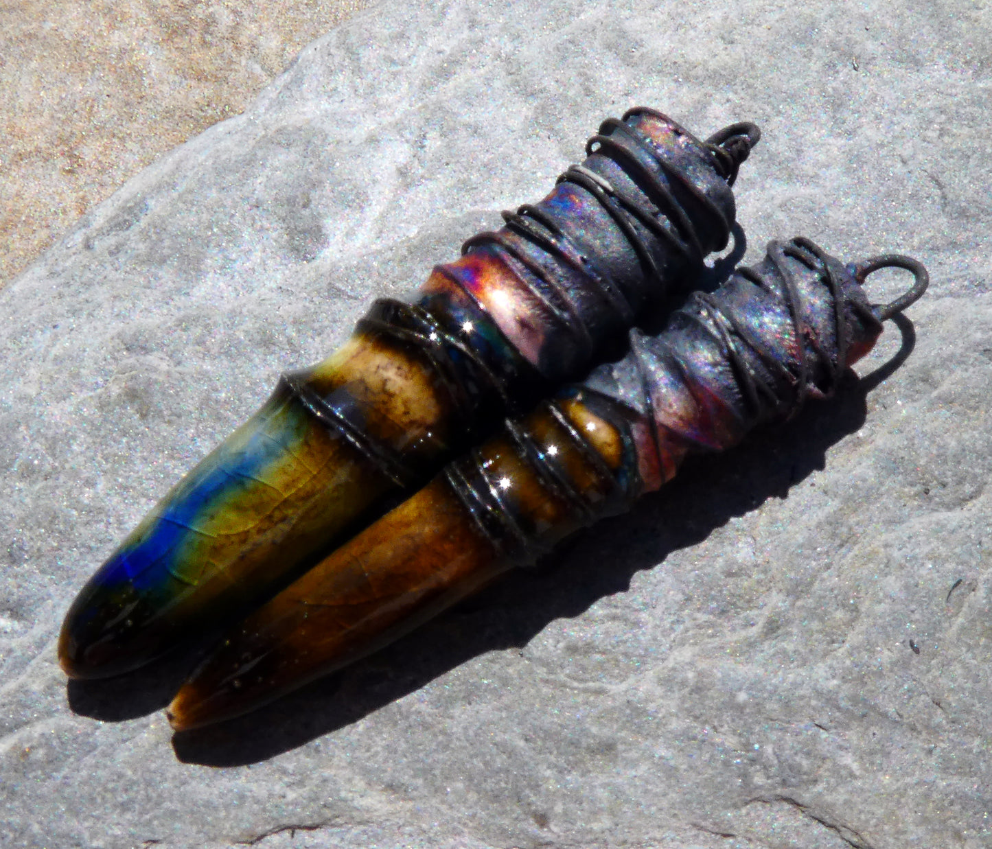 Ceramic Wire Wrapped Spike Charms - Archaic