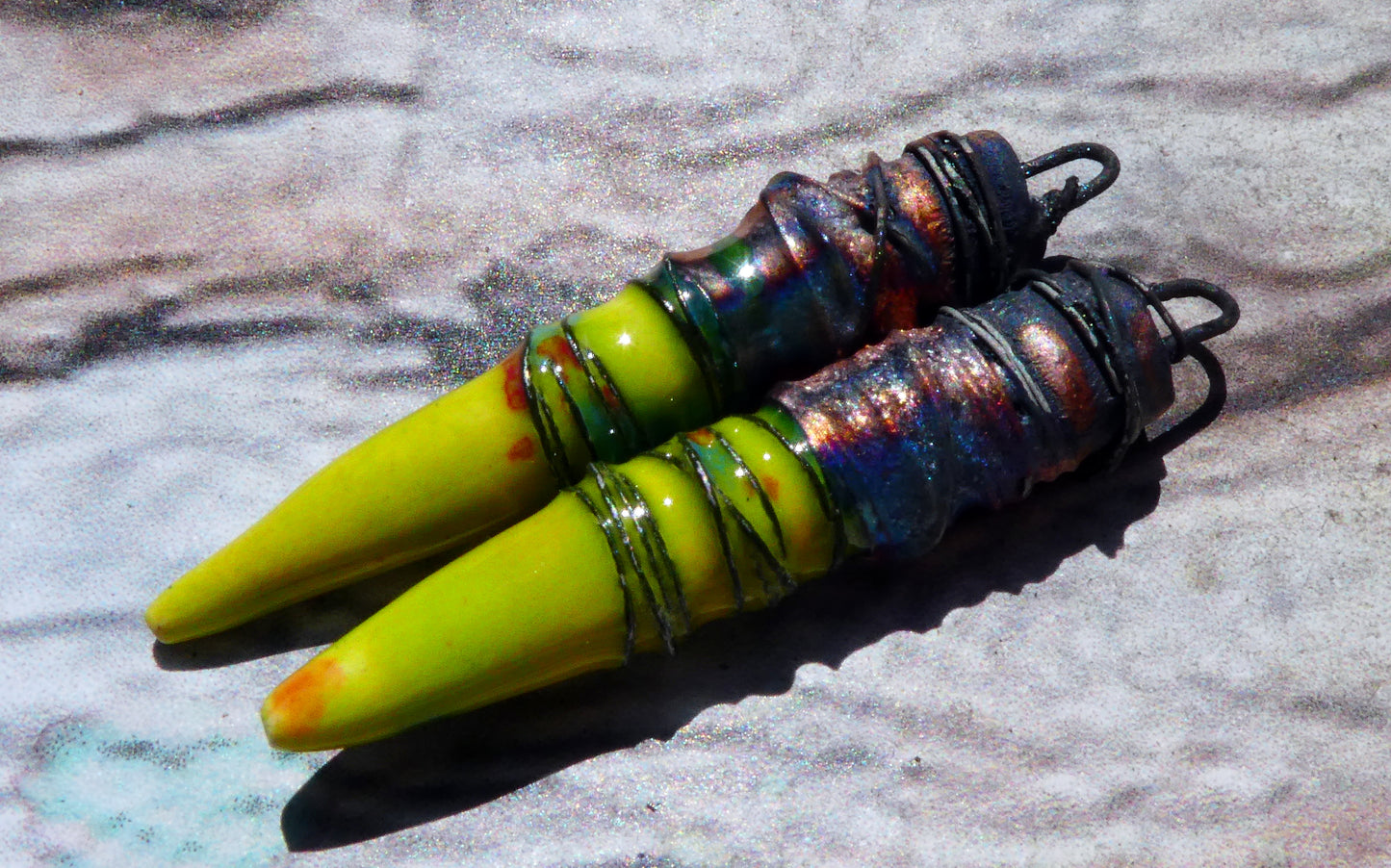 Ceramic Wire Wrapped Spike Charms - Cherry Limeade