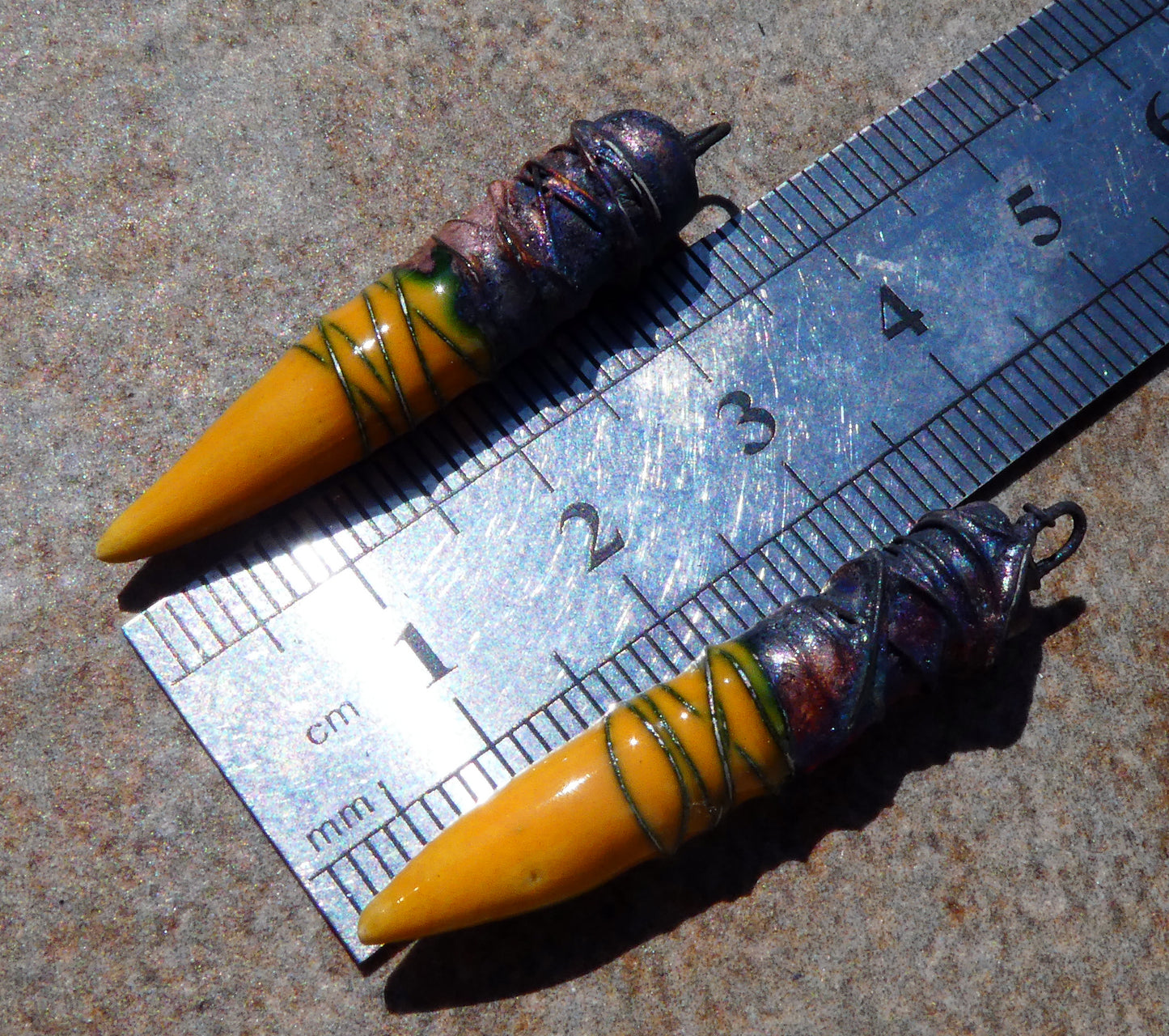Ceramic Wire Wrapped Spike Charms - Yellow