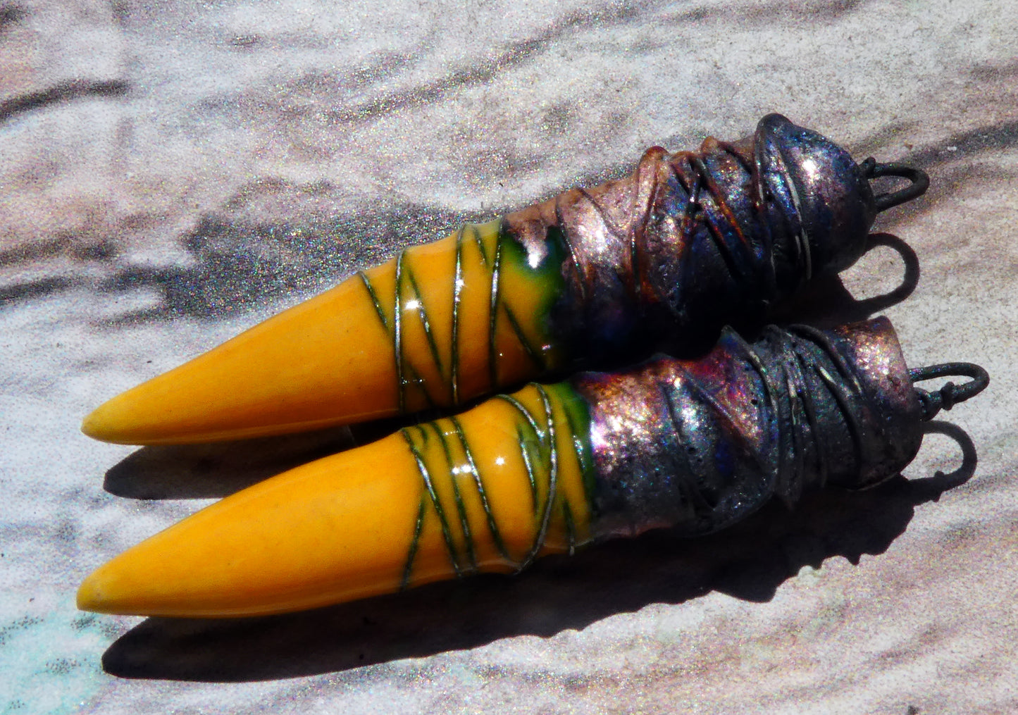 Ceramic Wire Wrapped Spike Charms - Yellow