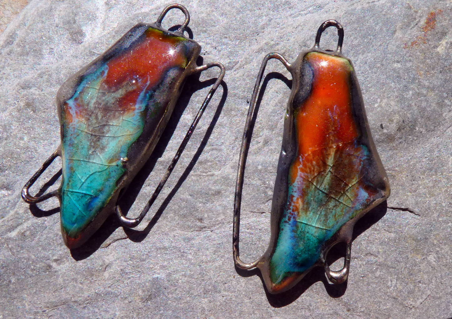 Ceramic Irregular Connectors - Vermillion Sunburst