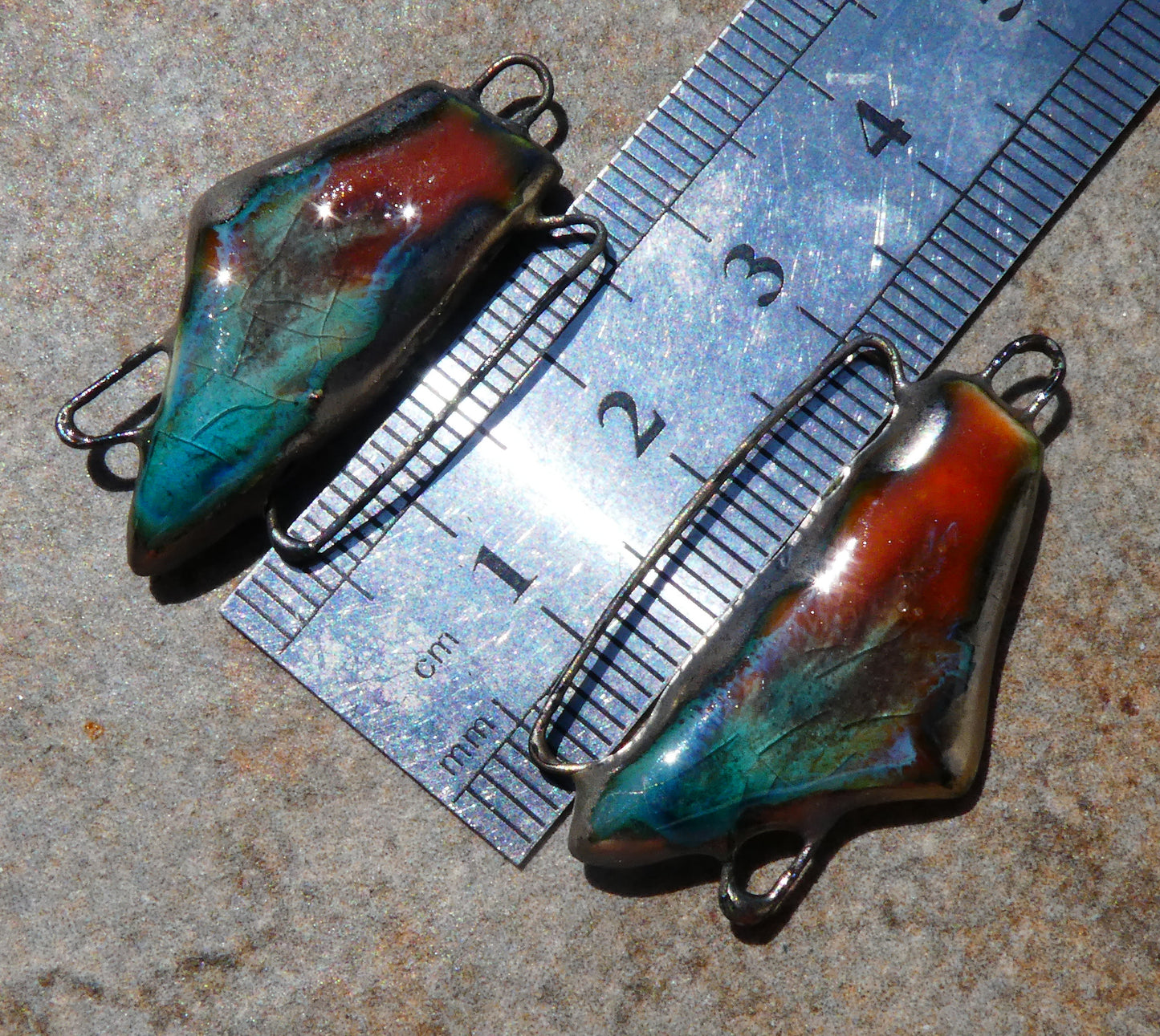 Ceramic Irregular Connectors - Vermillion Sunburst