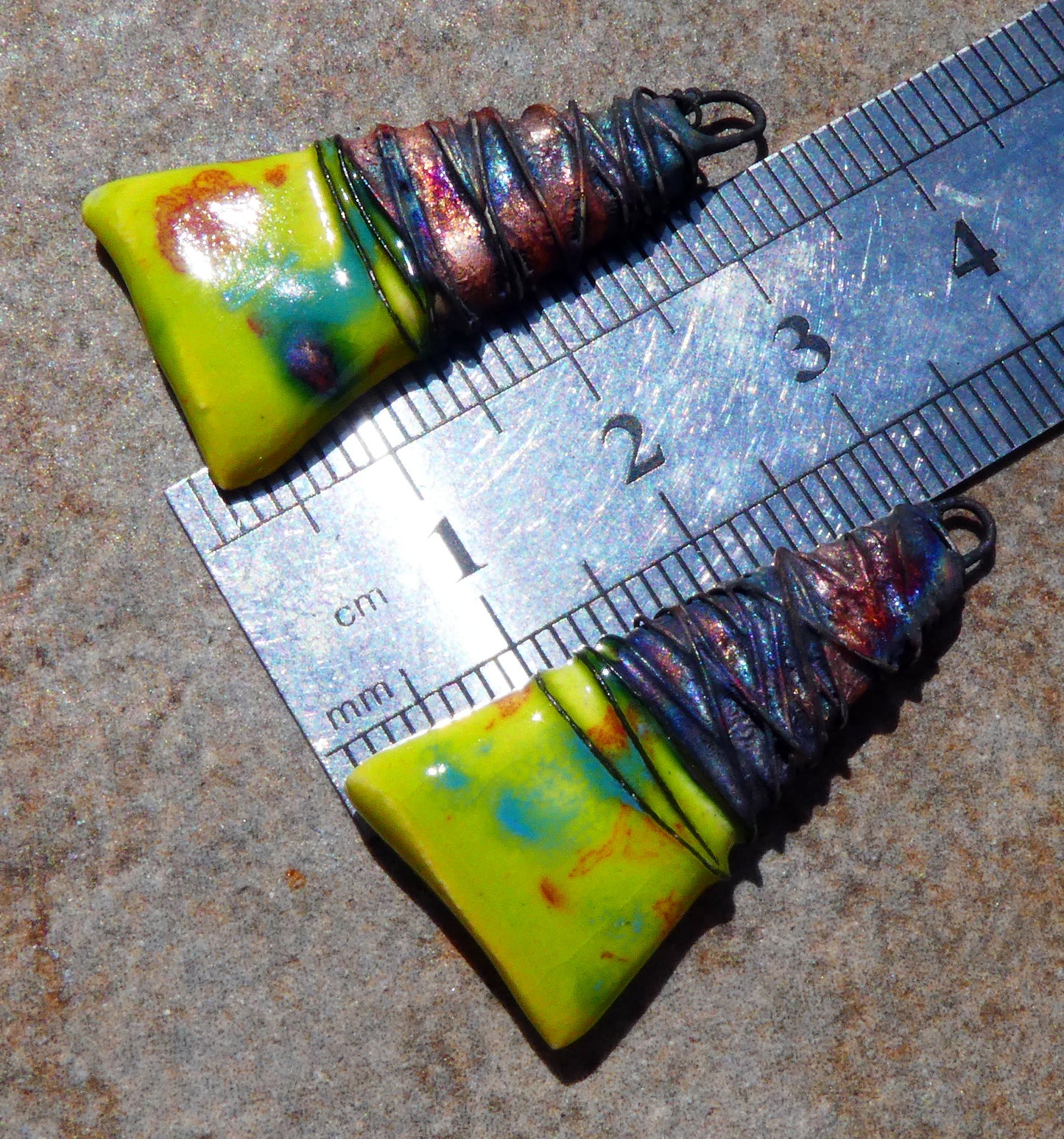 Ceramic Wire Wrapped Wedge Charms -Cherry Limeade