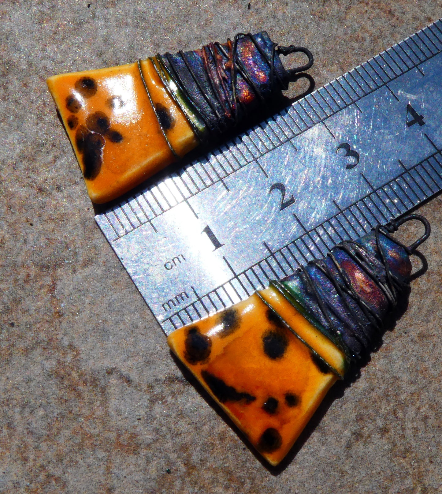 Ceramic Wire Wrapped Wedge Charms -Papaya