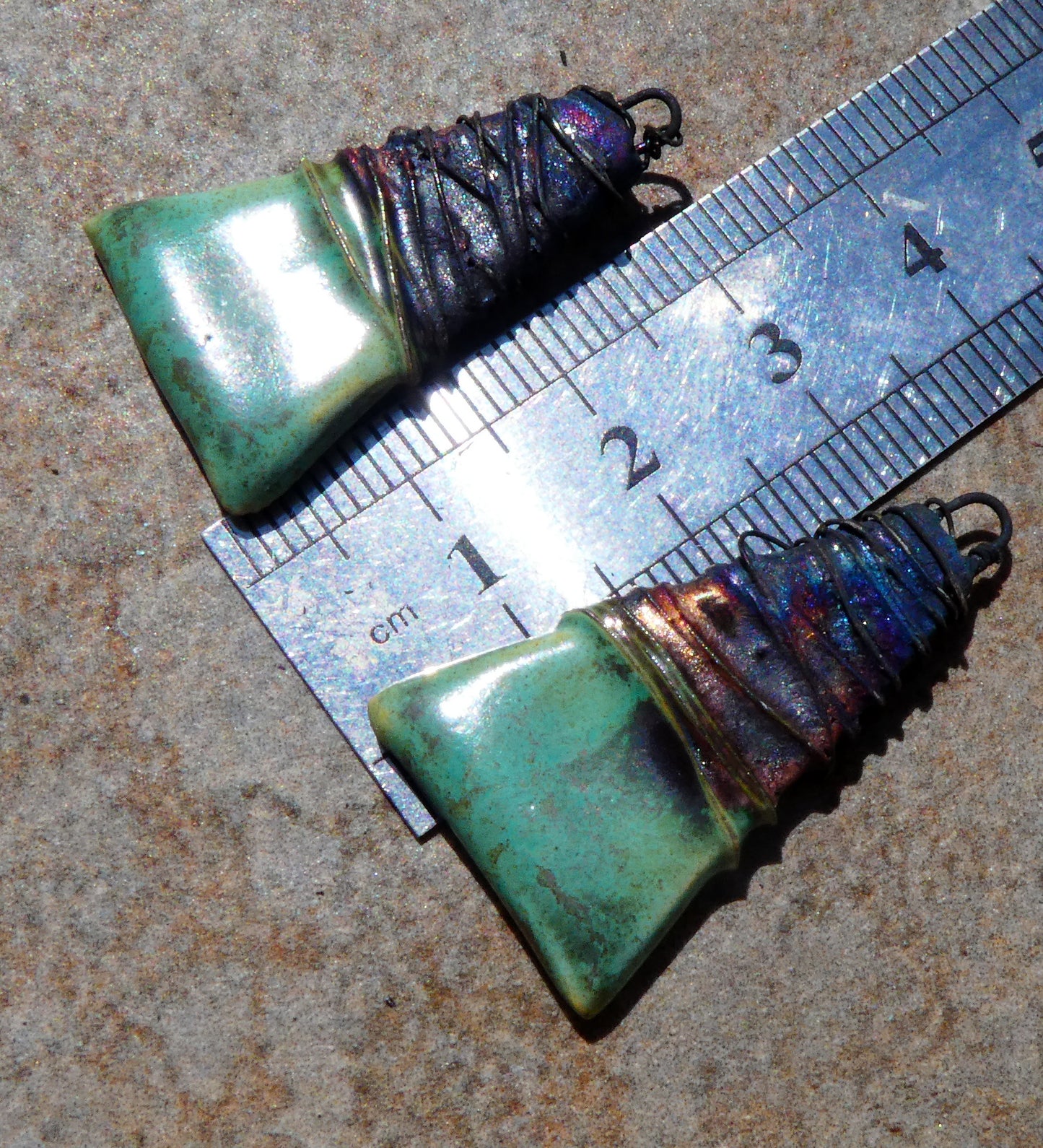 Ceramic Wire Wrapped Wedge Charms -Supernova