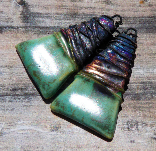Ceramic Wire Wrapped Wedge Charms -Supernova