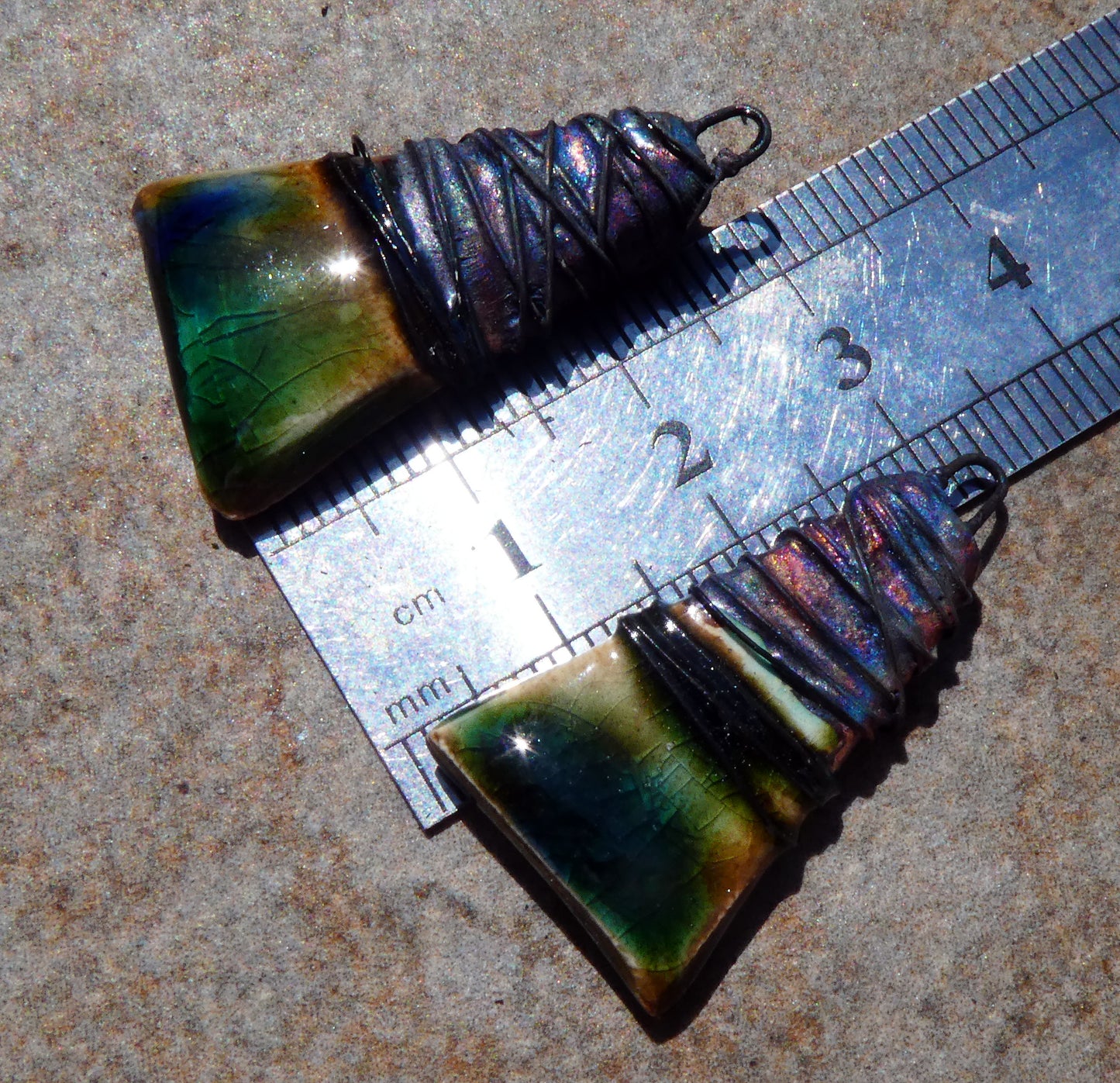 Ceramic Wire Wrapped Wedge Charms -Archaic