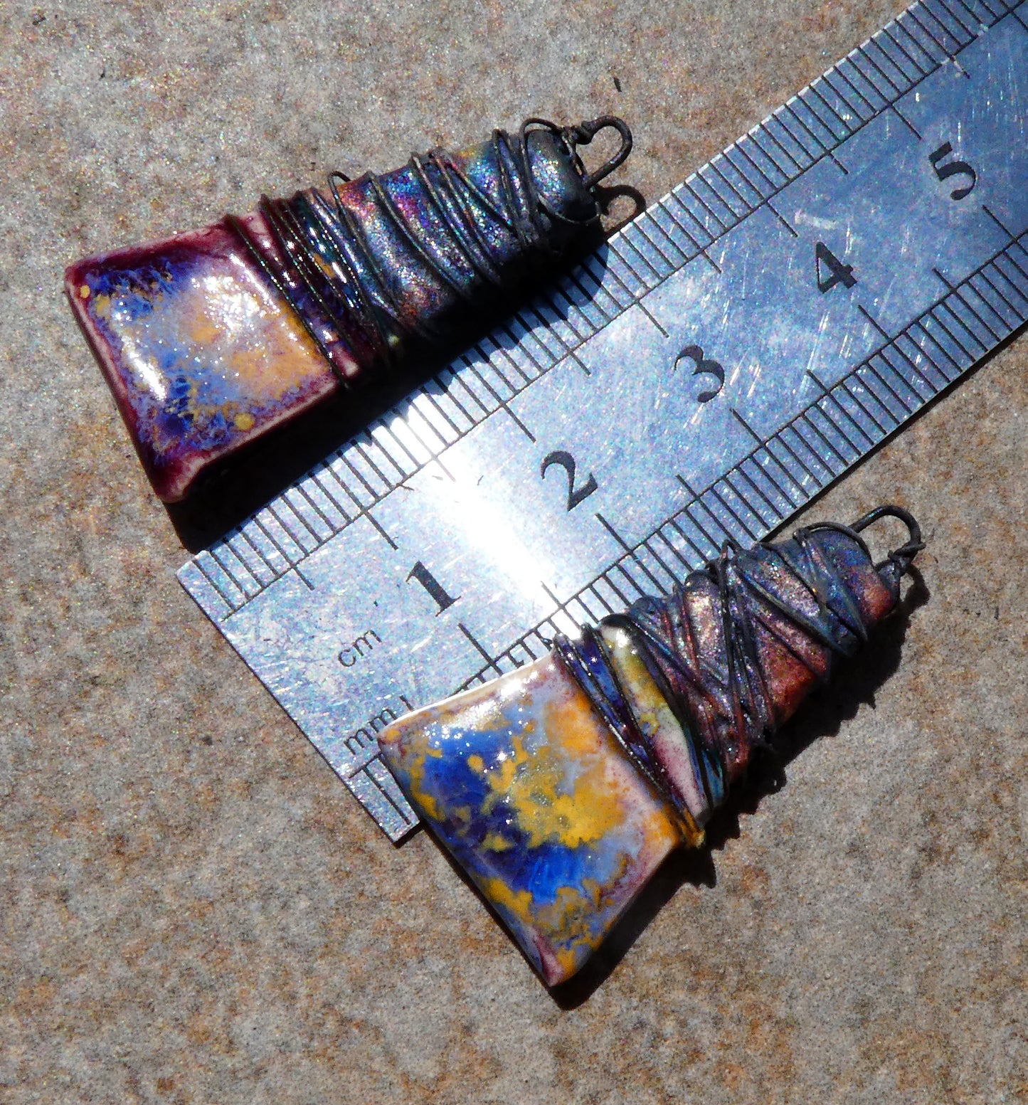 Ceramic Wire Wrapped Wedge Charms -Sailors Delight