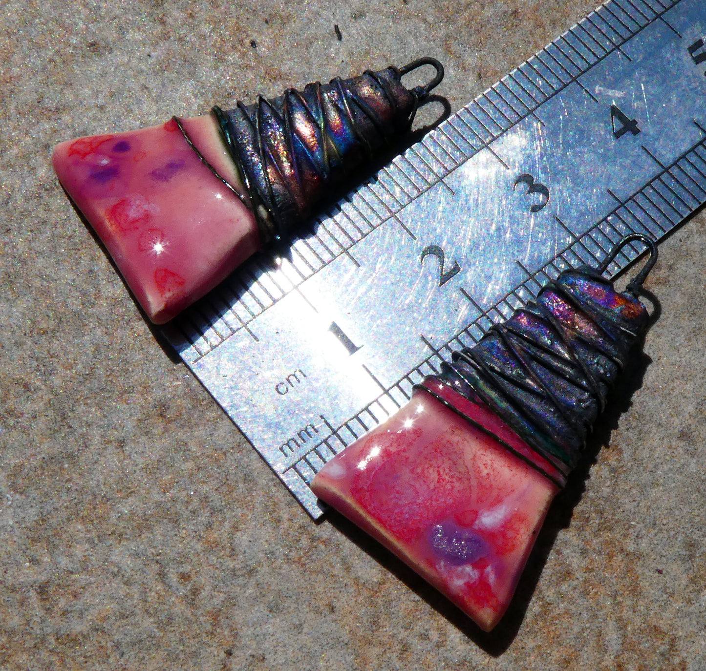 Ceramic Wire Wrapped Wedge Charms -Berry Tart