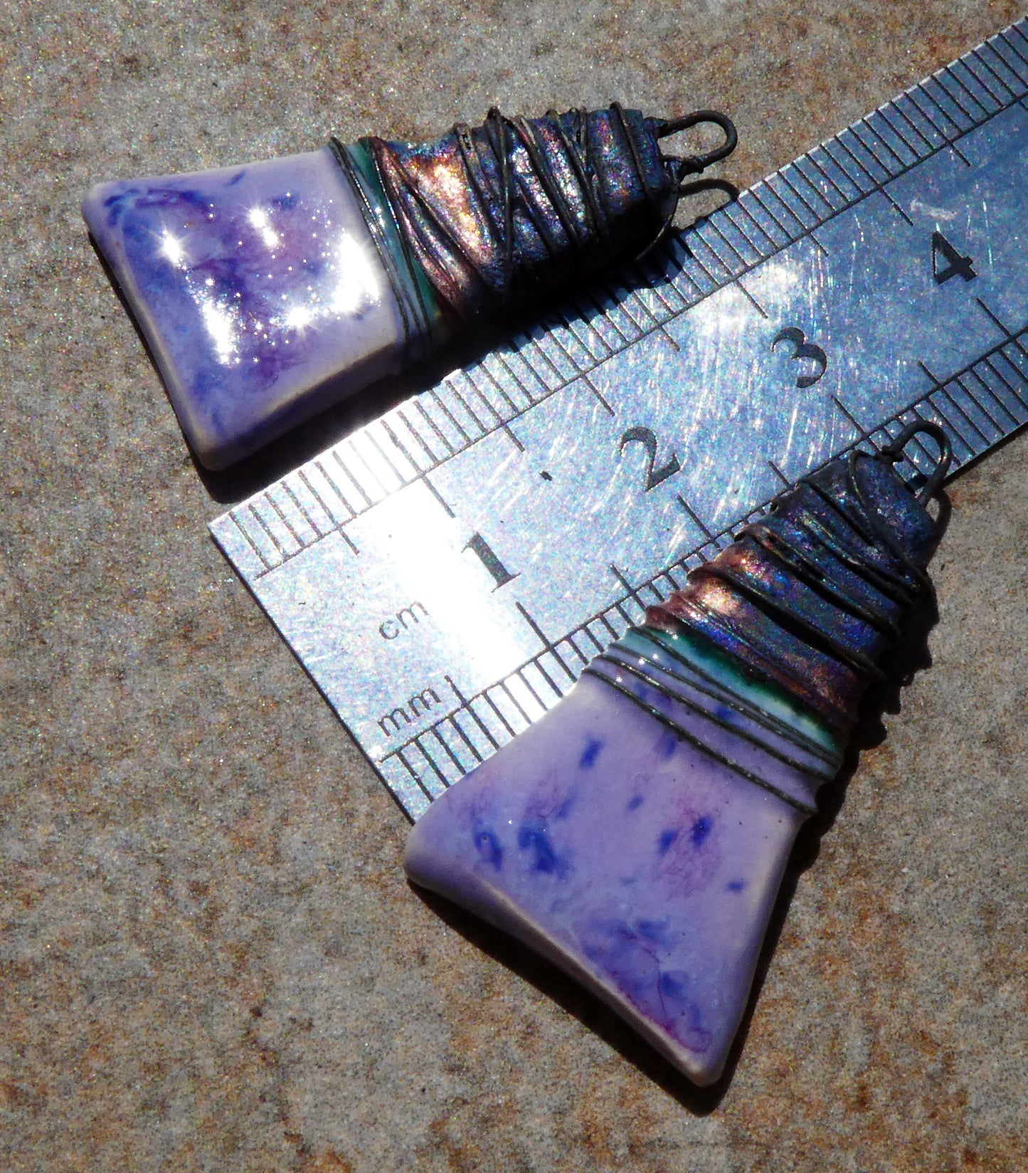 Ceramic Wire Wrapped Wedge Charms -Purple Reign