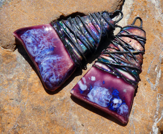 Ceramic Wire Wrapped Wedge Charms -Royal Fantasy