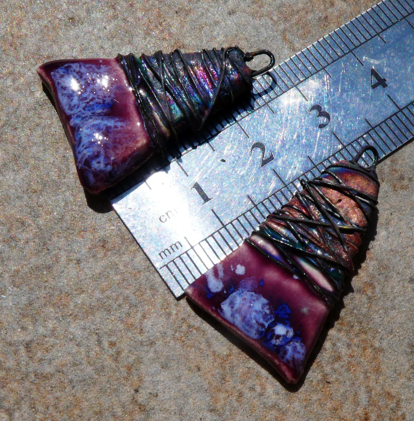 Ceramic Wire Wrapped Wedge Charms -Royal Fantasy