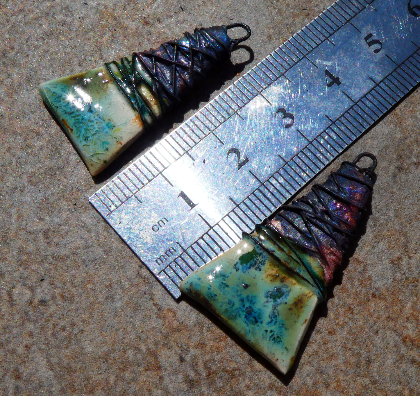 Ceramic Wire Wrapped Wedge Charms -Herb Garden