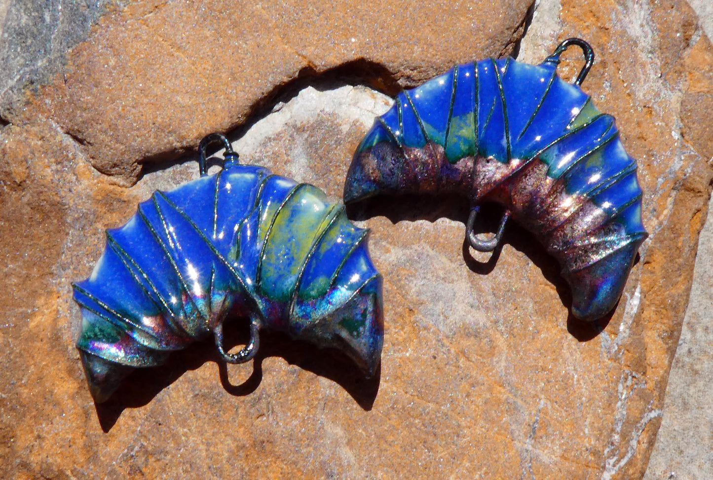 Ceramic Wire Wrapped Crescent Connectors -Water Lilies