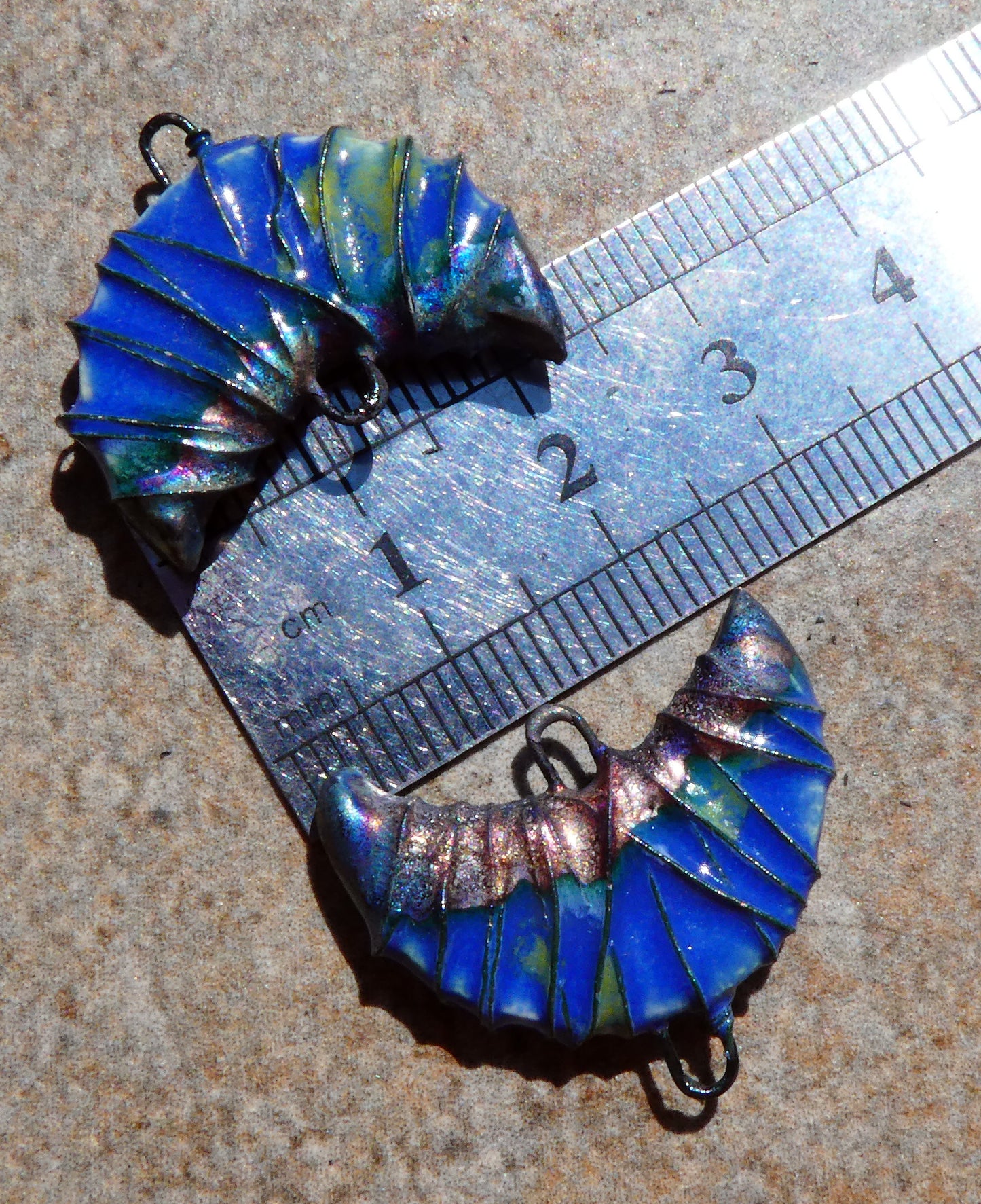 Ceramic Wire Wrapped Crescent Connectors -Water Lilies
