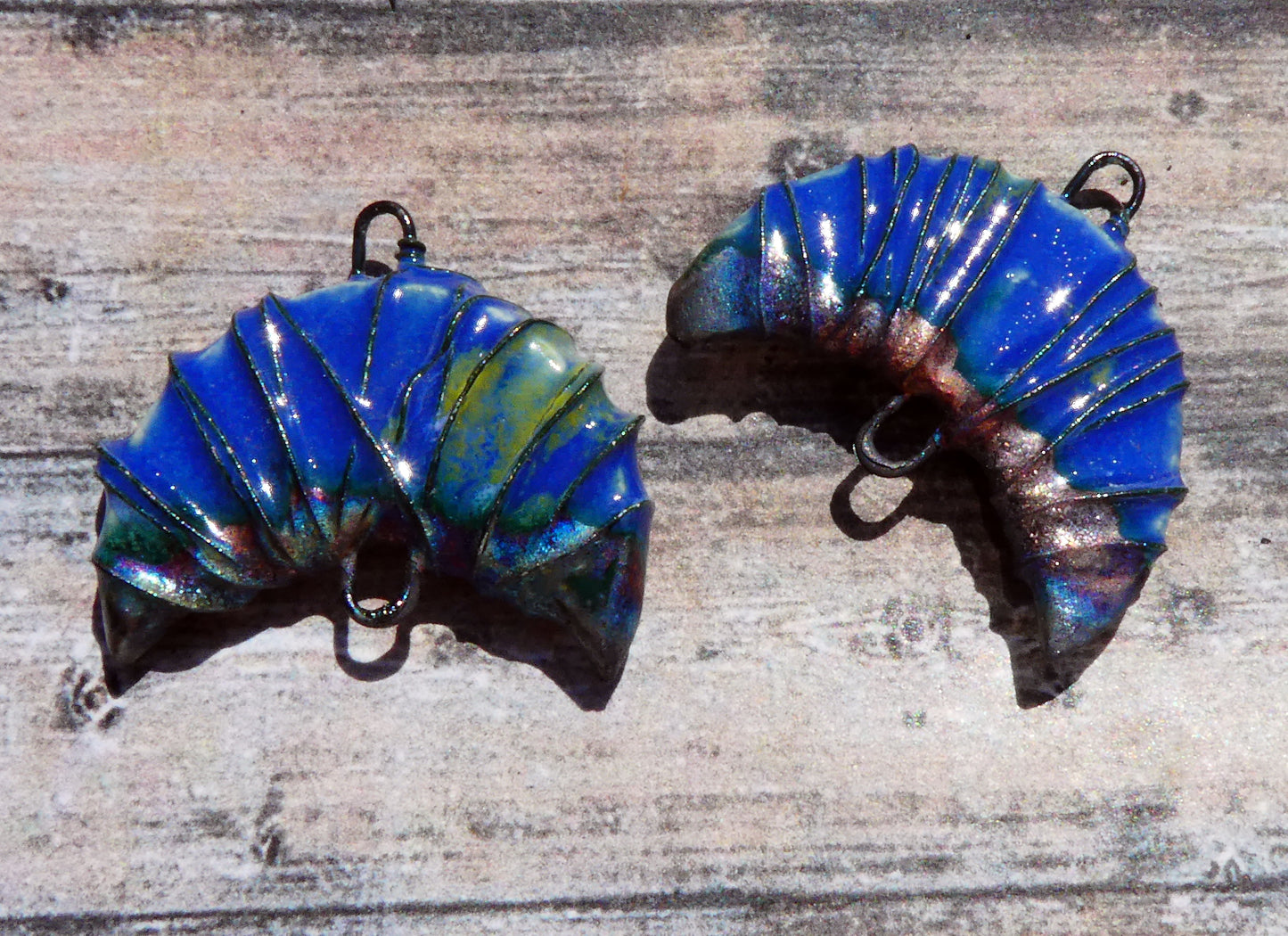 Ceramic Wire Wrapped Crescent Connectors -Water Lilies
