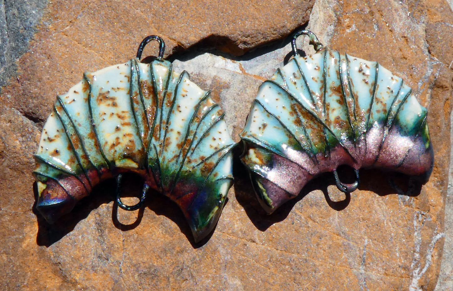 Ceramic Wire Wrapped Crescent Connectors -Turquoise Sandstone