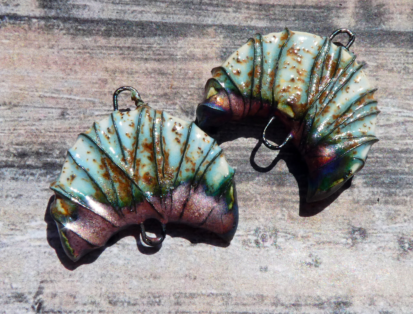 Ceramic Wire Wrapped Crescent Connectors -Turquoise Sandstone