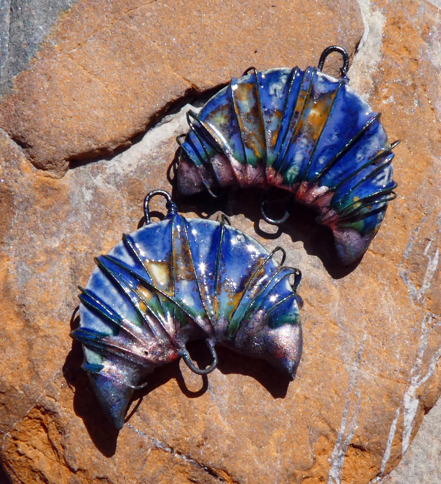 Ceramic Wire Wrapped Crescent Connectors - Outer Galaxy