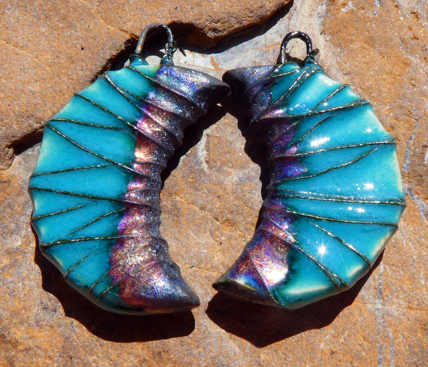 Ceramic Wire Wrapped Crescent Charms - Emerald Falls