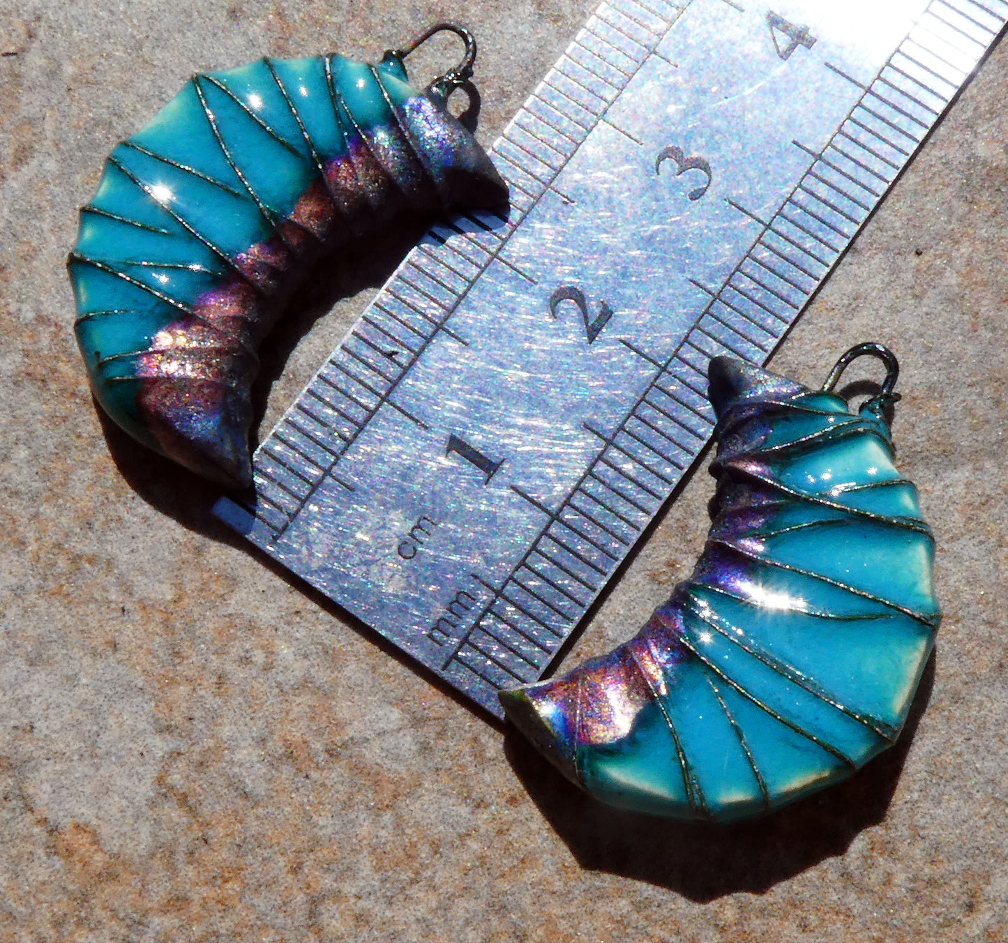 Ceramic Wire Wrapped Crescent Charms - Emerald Falls