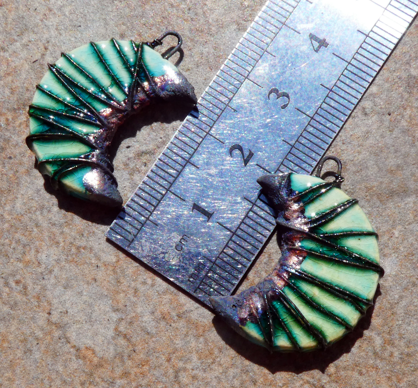 Ceramic Wire Wrapped Crescent Charms -Jurassic