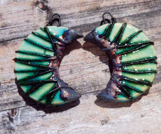Ceramic Wire Wrapped Crescent Charms -Jurassic
