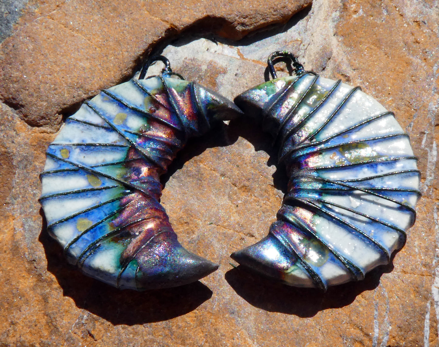 Ceramic Wire Wrapped Crescent Charms -Sky Diamonds
