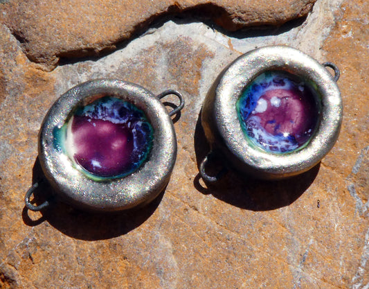Ceramic Little Indented Round Connectors -Plum Jelly