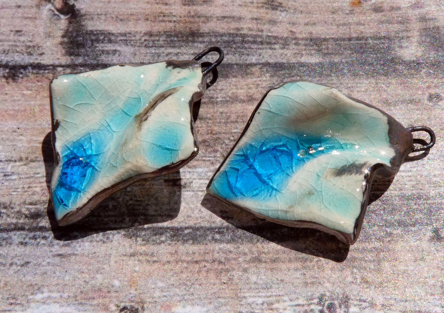 Ceramic Tatter Charms -Turquoise Crackle