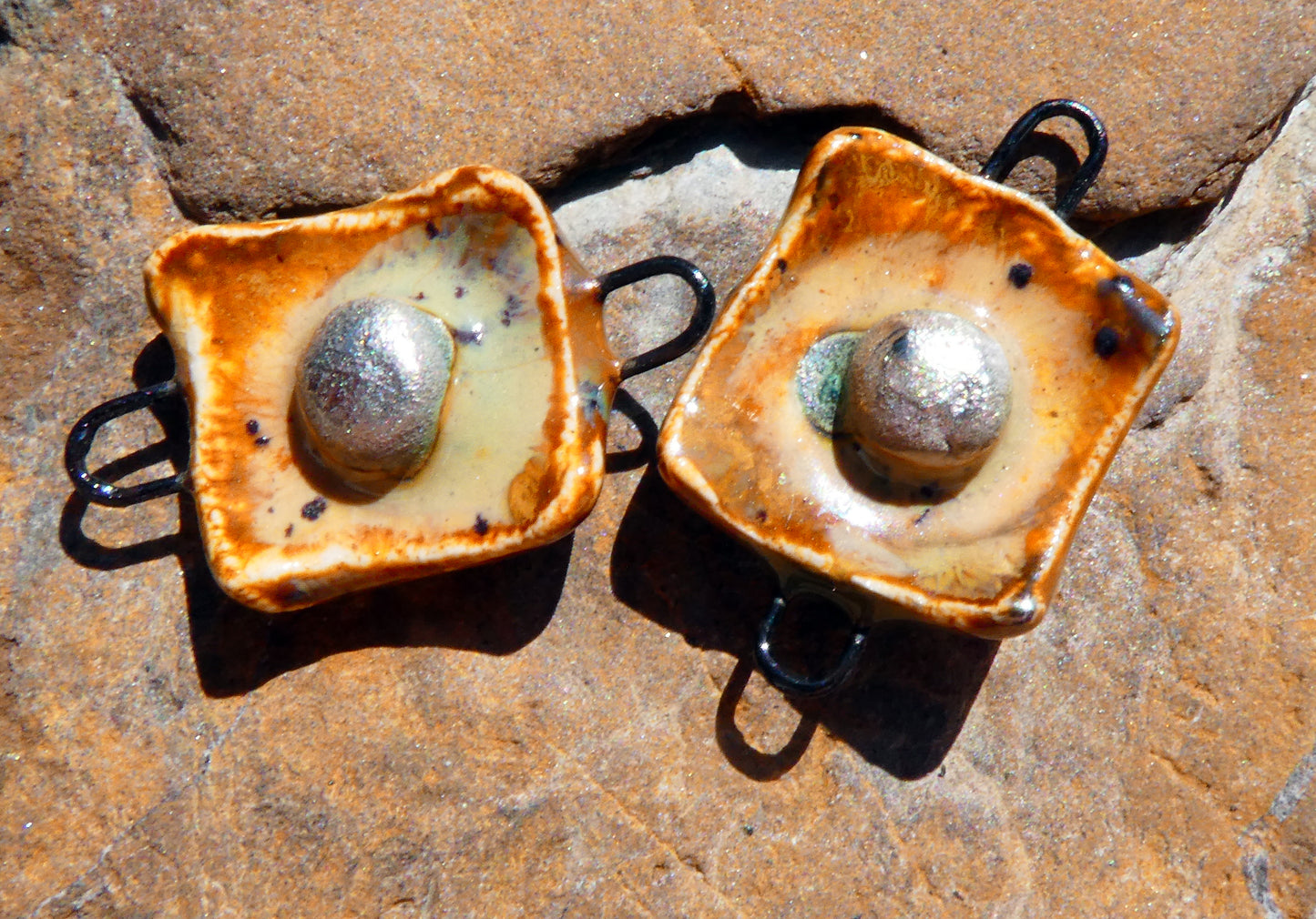 Ceramic Square Connectors- Amber Ash