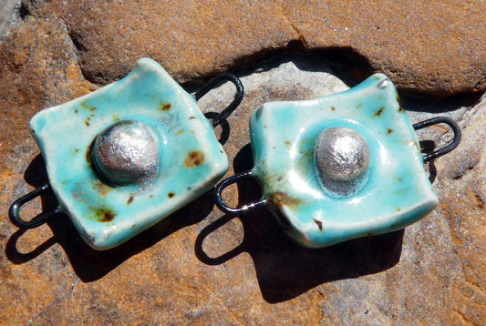 Ceramic Square Connectors- Blue Guppy