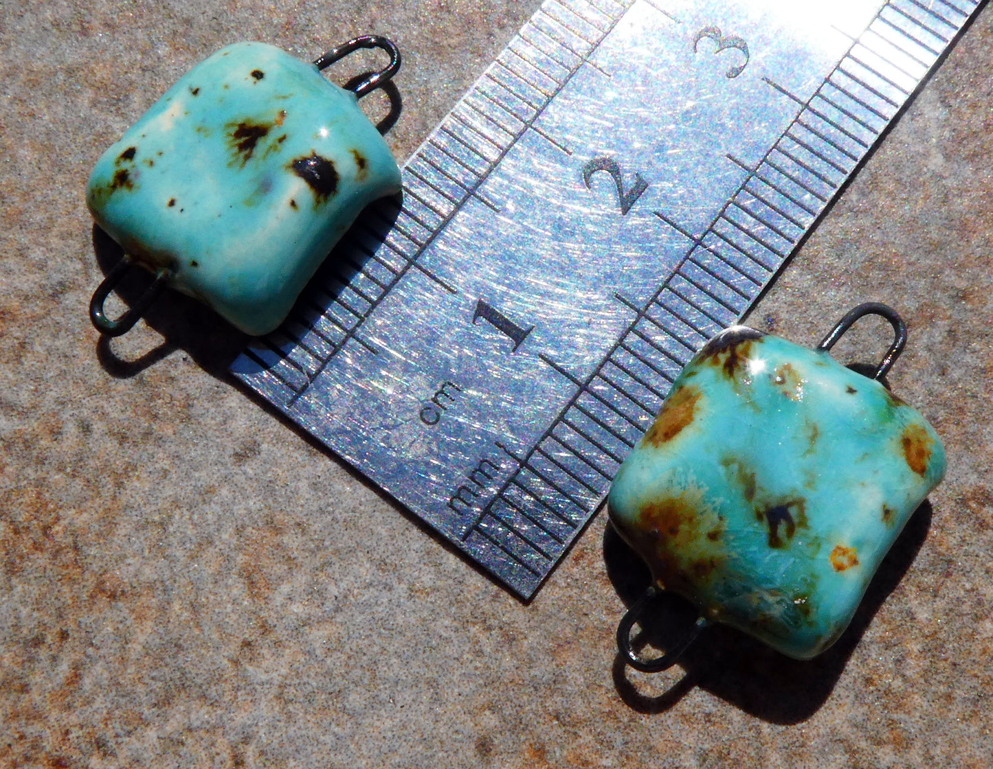 Ceramic Square Connectors- Blue Guppy