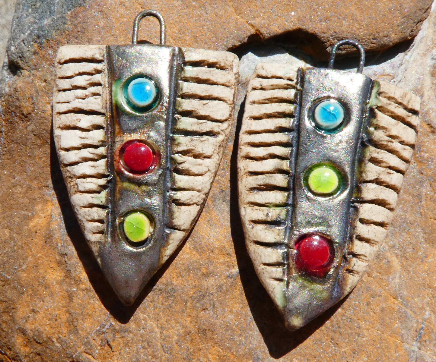 Ceramic Rustic Shield Charms #2