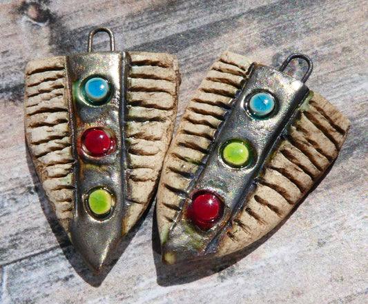 Ceramic Rustic Shield Charms #2