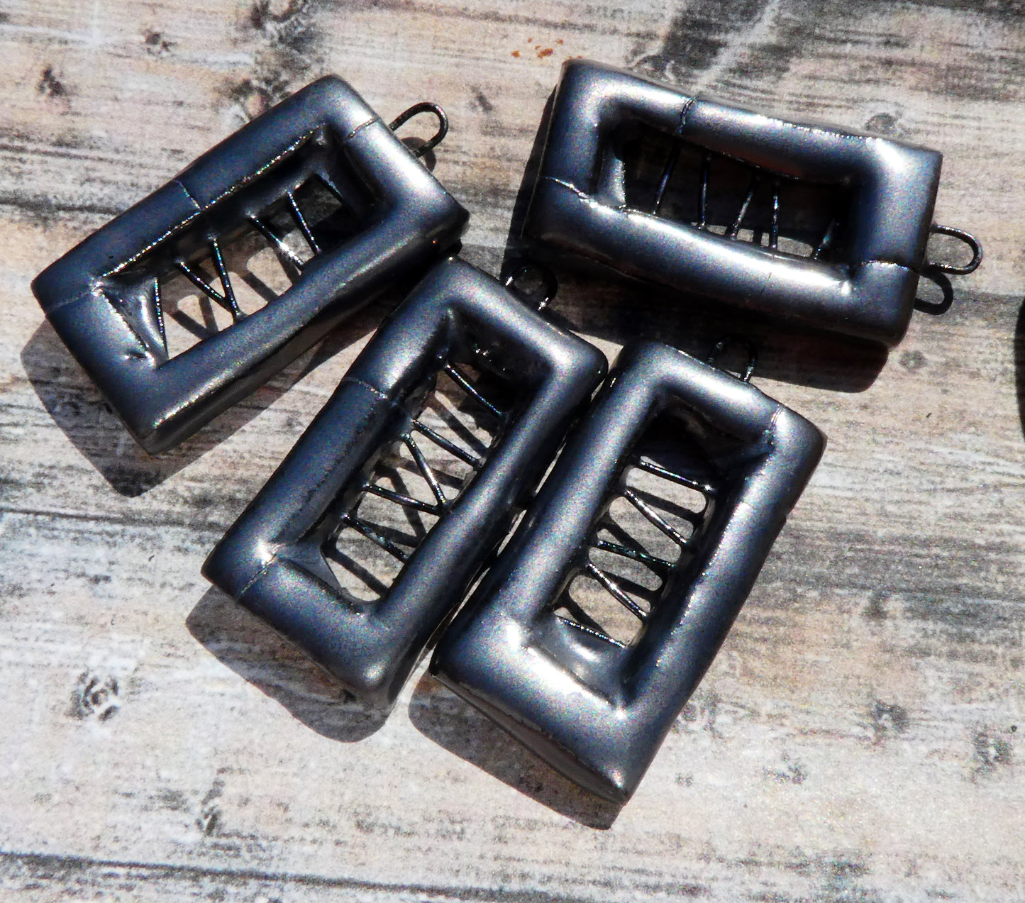 Ceramic Rectangle Wired Connectors - Pewter