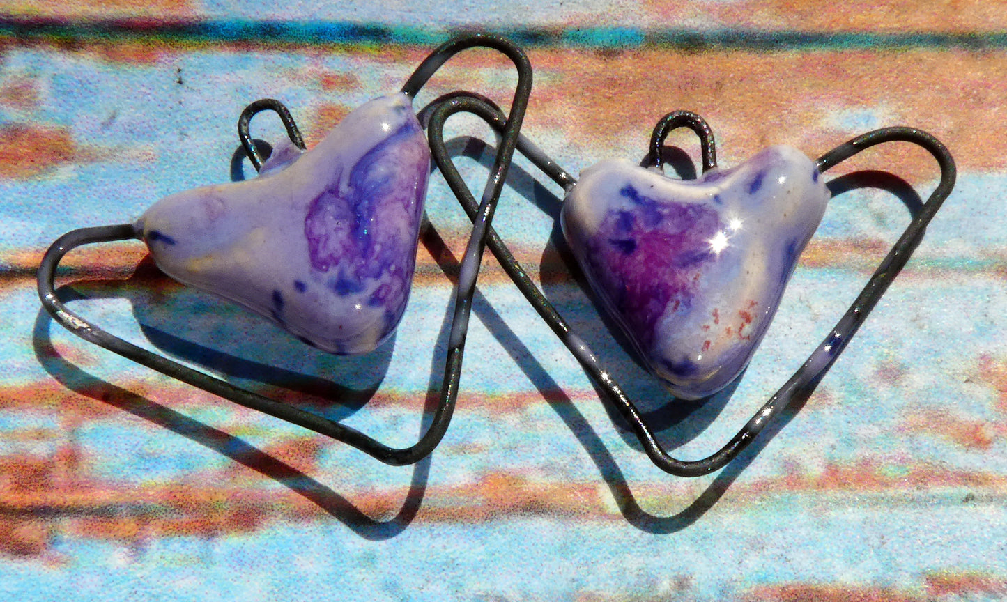 Ceramic Wiry Heart Connectors - Purple Reign