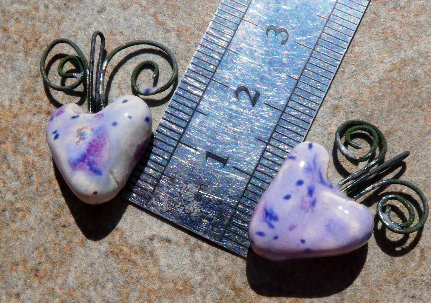Ceramic Curly Wire Heart Charms - Purple Reign